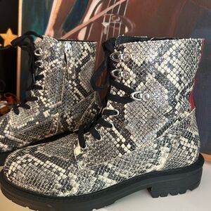 Salt + Umber Sustainable Eco Chic Snakeskin Combat Boots 39/8.5